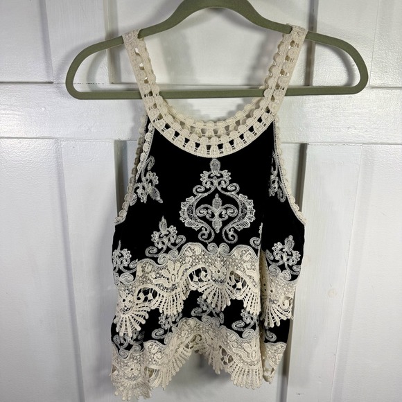 Womens Black Lace Trimmed Tank Top Style SS1632 Size L - Picture 2 of 9